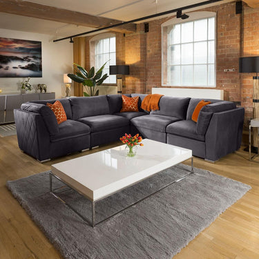 Quatropi Quatropi 5 Seater L-Shape Sofa Sectional Modular Corner Sofa Dark Grey 14