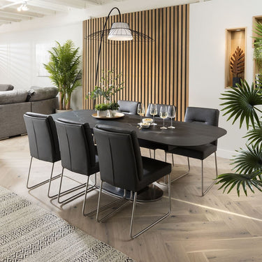 Quatropi Quatropi 6 Seater Black Ceramic Dining Set Modern Grey Faux Leather
