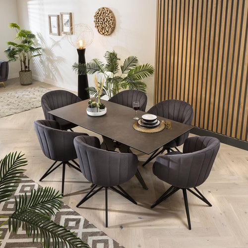 Hattie & Europa 6 Seater Ceramic Extending Dining Set Grey