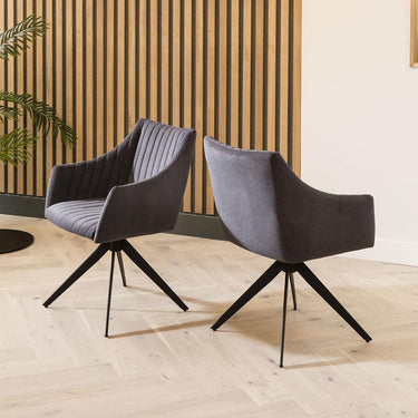 Quatropi Quatropi 6 Seater Extending Dining Set - Grey Ceramic Table, Grey Swivel Chairs