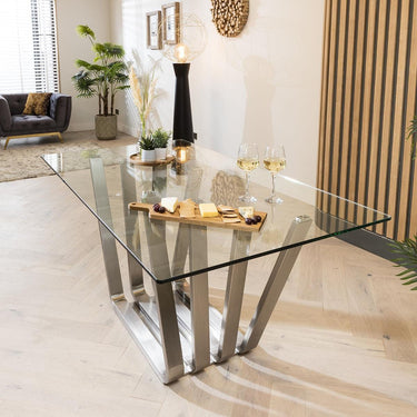 Quatropi Quatropi 6-Seater Glass Dining Table | Silver Pedestal 160cm × 90cm