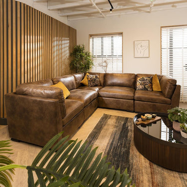 Quatropi Quatropi 6 Seater L-Shape Sofa Sectional Modular Corner Sofa Brown 14
