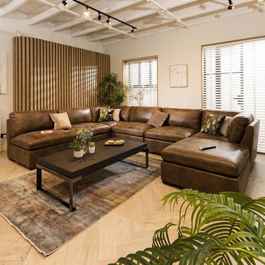 Quatropi Quatropi 6 Seater Large Modular U-Shape Corner Sofa Set Brown 9L