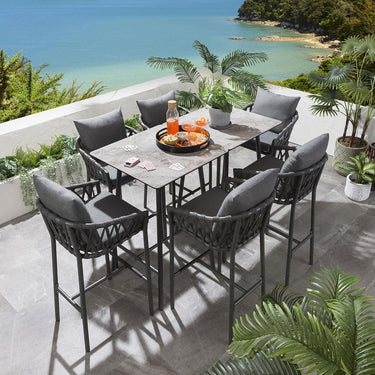 Quatropi Quatropi 6 Seater Outdoor Garden Bar Table And Stools Set Aluminium Grey