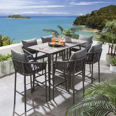 Quatropi Quatropi 6 Seater Outdoor Garden Bar Table And Stools Set Aluminium Grey