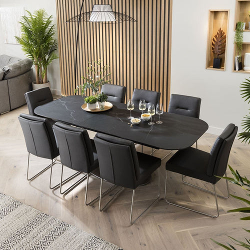 Taylor 8 Seater Ceramic Marble Dining Set Grey Black