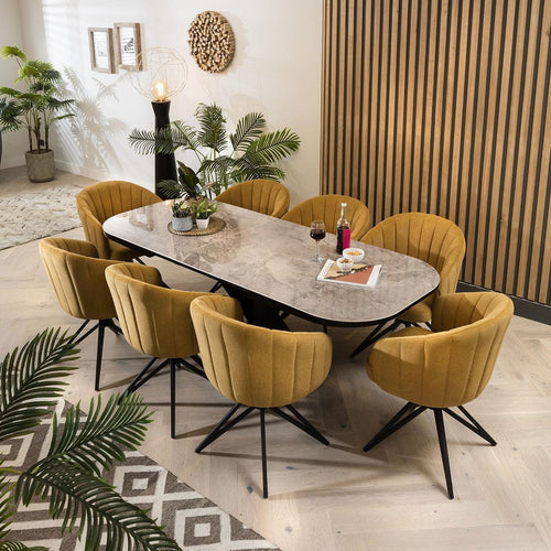 Hattie & Vertex 8 Seater Ceramic Extending Dining Set Mustard Grey