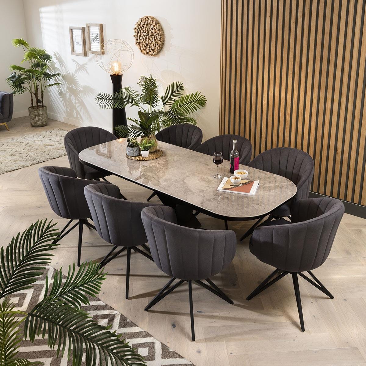 Quatropi Quatropi 8 Seater Dining Table & Chairs | Extending Ceramic Table, Grey Carver Chairs