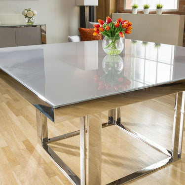 Quatropi Quatropi 8 Seater Modern Square Glass Dining Table 150cm Grey