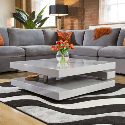 Quatropi 900mm Coffee Table Square Grey Gloss Modern Designer 7E