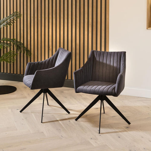 Quatropi Carver Dining Chair Set of 2 Dark Grey Fabric & Black Legs Swivel Base