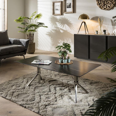 Quatropi Quatropi Coffee Table Grey & Gold Stone Effect on Stainless Steel Legs