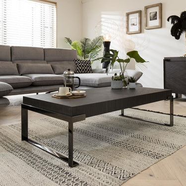 Quatropi Quatropi Coffee Table Rectangle Smoked Oak Wood Finish & Rifle Grey Metal Legs