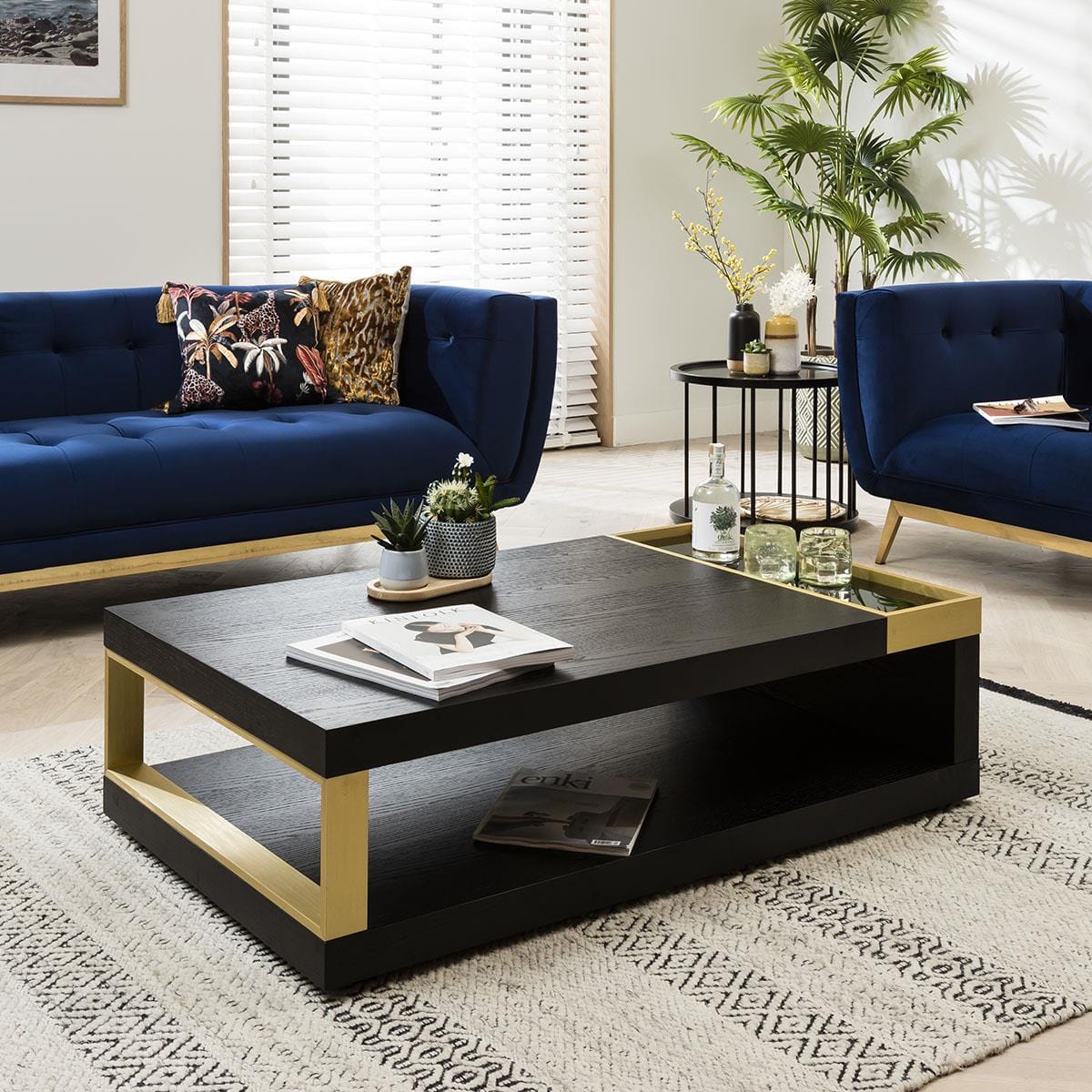 Quatropi Coffee Table Rectangular Black Oak & Glass with Aluminium Acc