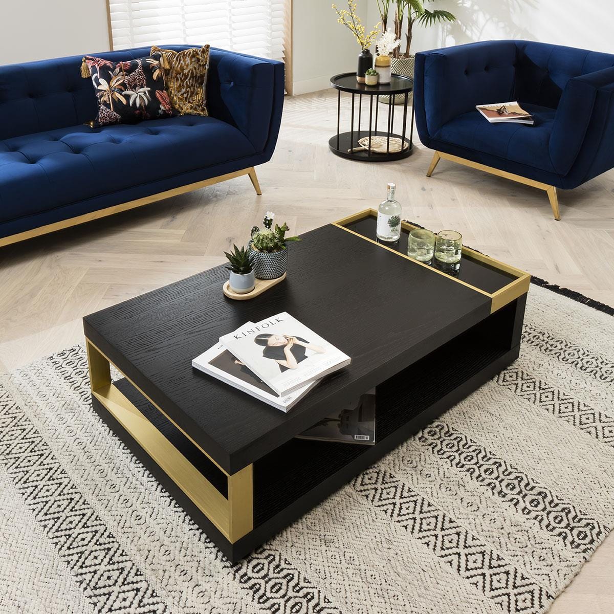Quatropi Coffee Table Rectangular Black Oak & Glass with Aluminium Acc