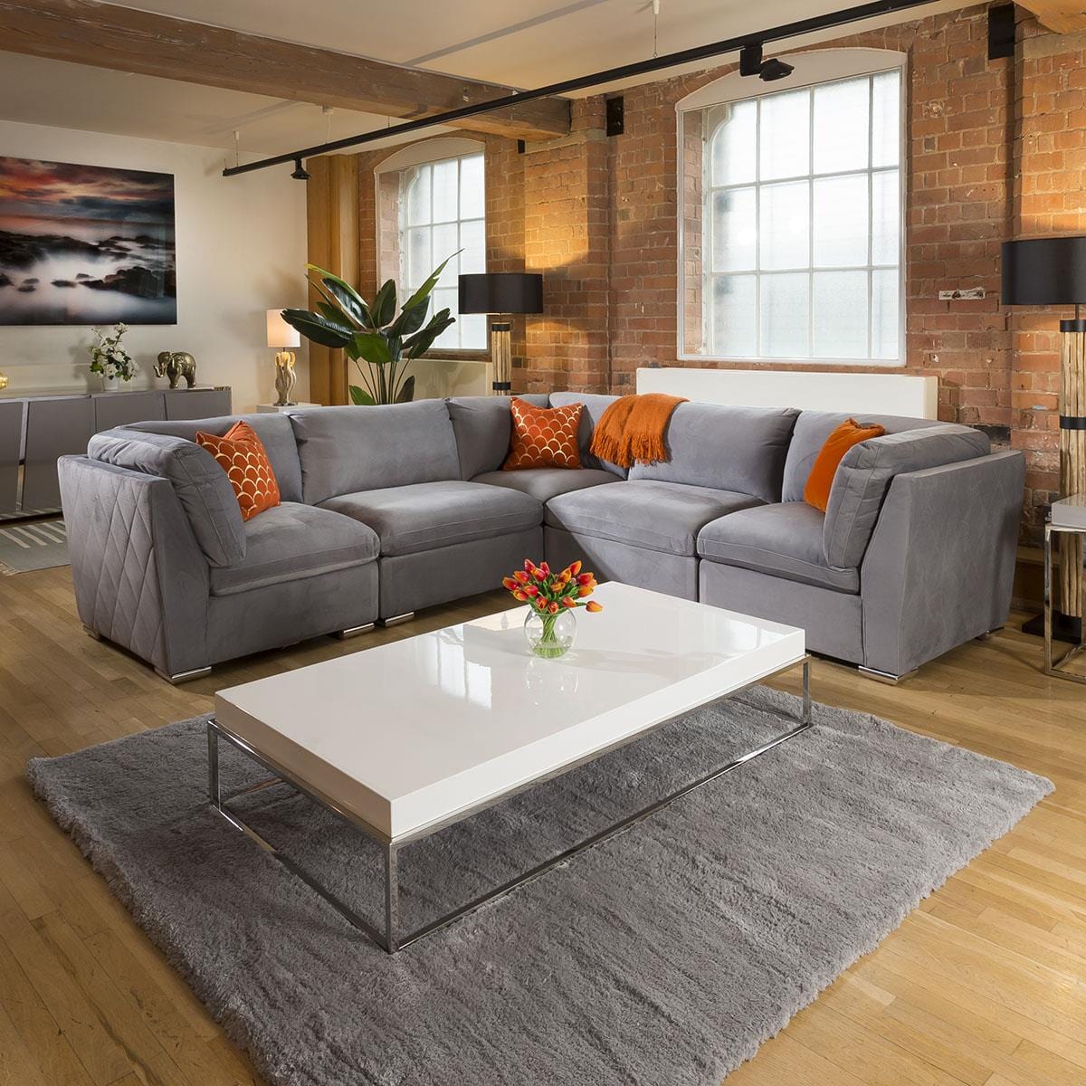 Modern 4 Seater Small Modular L Shape Corner Sofa Mid Grey Fabric 3R –  Quatropi