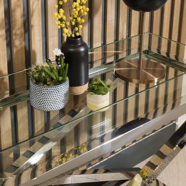 Quatropi Quatropi Console Table 150cm Clear Glass & Silver Metal X-Frame