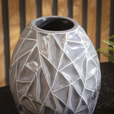 Quatropi Quatropi Crystal Grey Abstract Gloss Oval Vase Pot 300mm