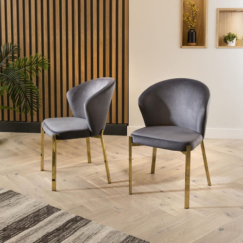 Quatropi Dining Chair Set of 2 Grey Velvet Wingback on Gold Legs