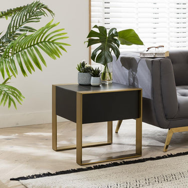 Quatropi Quatropi End Table Matte Black with Brass Frame & Dark Black Ceramic Top