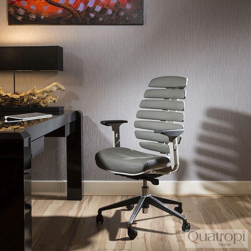 Quatropi Quatropi Ergomomic Morphorlogical Grey Leather Office Chair Low Light