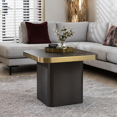 Quatropi Quatropi Exclusive Square Side Lamp Table Ceramic Marble 65cm Black