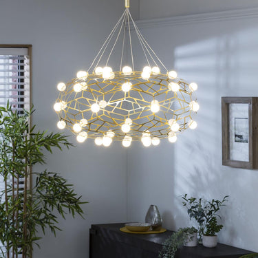 Quatropi Quatropi Geometric Basket Chandelier Ceiling Light - Gold & White 60cm