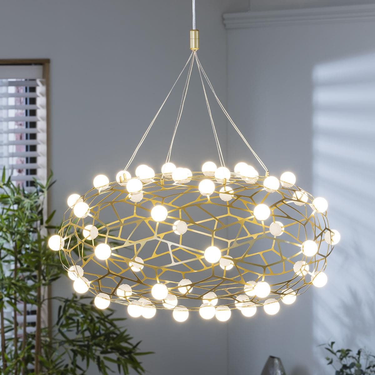 Quatropi Quatropi Geometric Basket Chandelier Ceiling Light - Gold & White 60cm