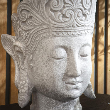 Quatropi Quatropi Handcrafted Thai Lady Budha Face Natural Grey Wash 50cm Tall