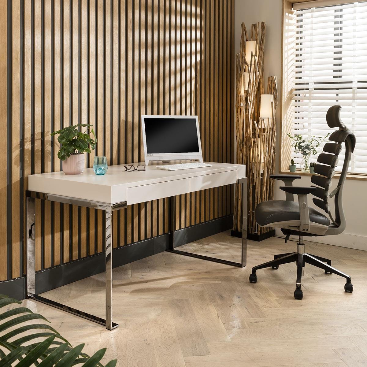 Quatropi Quatropi Home Office Computer Desk - Premium Matte Chalk - 2 Drawers 142cm