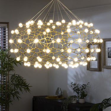 Quatropi Quatropi Large Geometric Basket Chandelier Ceiling Light - Gold & White 100cm