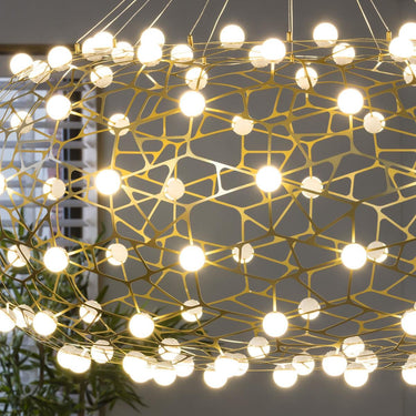 Quatropi Quatropi Large Geometric Basket Chandelier Ceiling Light - Gold & White 100cm