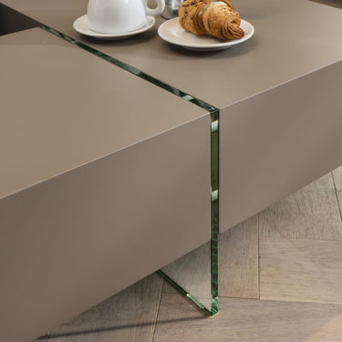 Quatropi Quatropi Large Square Modern Coffee Table Glass Legs Matte Grey Taupe 120cm