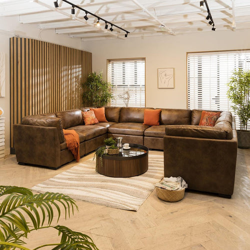 Mikey 8 Seater U-Shape Sofa Brown 380x285cm 11