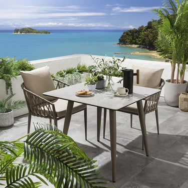 Quatropi Quatropi Modern 2 Seater Ceramic Garden Table And Chairs Set Beige