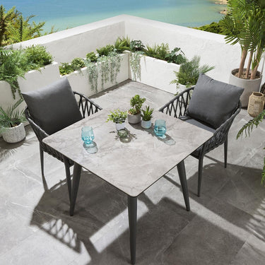 Quatropi Quatropi Modern 2 Seater Ceramic Garden Table And Chairs Set Grey