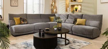 Quatropi Quatropi Modern 6 Seater L-Shape Corner Sofa Set Settee Grey Fabric L6