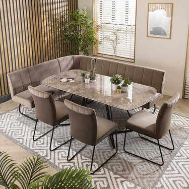 Quatropi Quatropi Modern Corner Bench Dining Set 8 Seater Ceramic Extending Mink