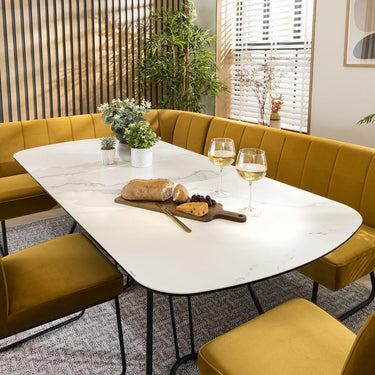 Quatropi Quatropi Modern Corner Bench Dining Set 8 Seater Ceramic Extending Mustard