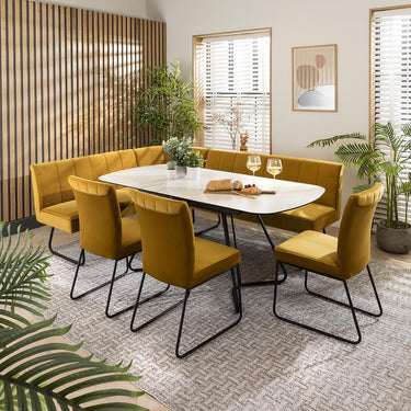 Quatropi Quatropi Modern Corner Bench Dining Set 8 Seater Ceramic Extending Mustard