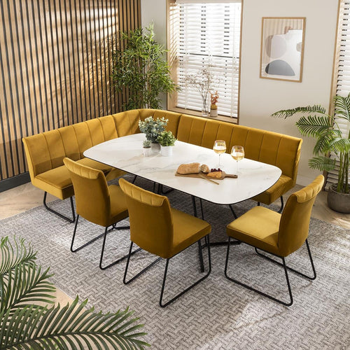 Deco Ceramic Extending Corner Bench Dining Set Mustard & White LR3