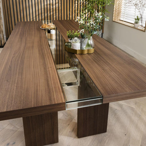 10 Seater Modern Dining Table Glass Walnut 240cm