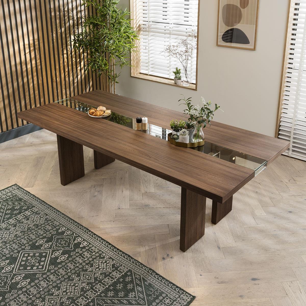 Quatropi Modern Large Kitchen 10 Seater Dining Table 240cm Walnut Brown