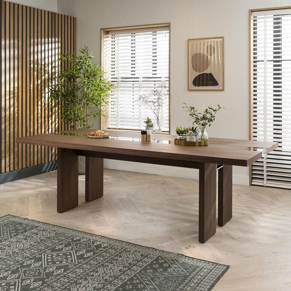 Quatropi Modern Large Kitchen 10 Seater Dining Table 240cm Walnut Brown
