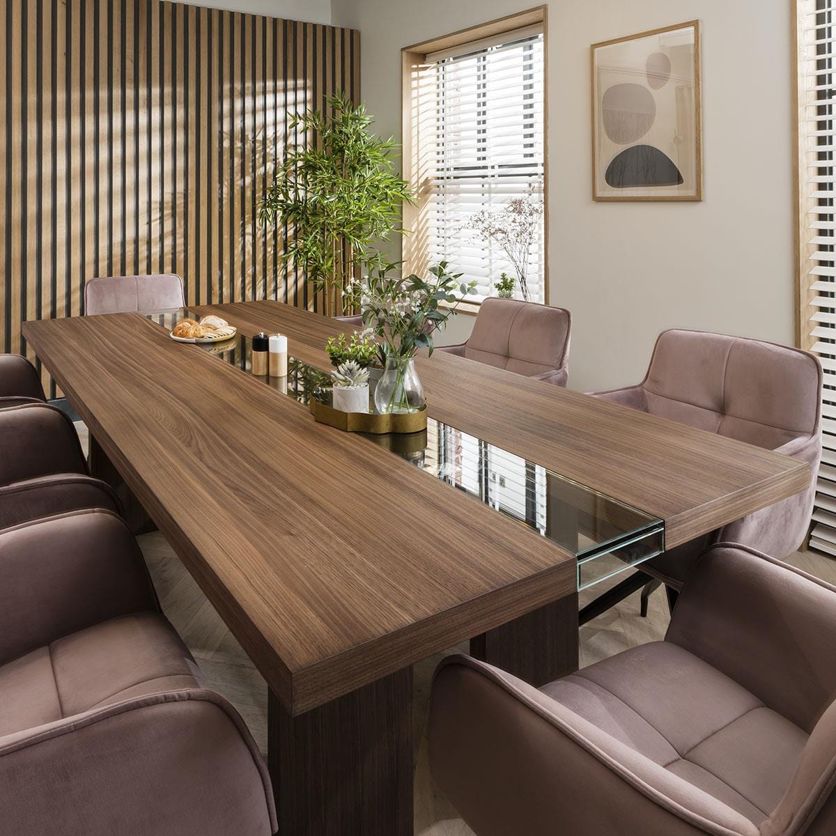 Quatropi Modern Large Kitchen 10 Seater Dining Table 240cm Walnut Brown