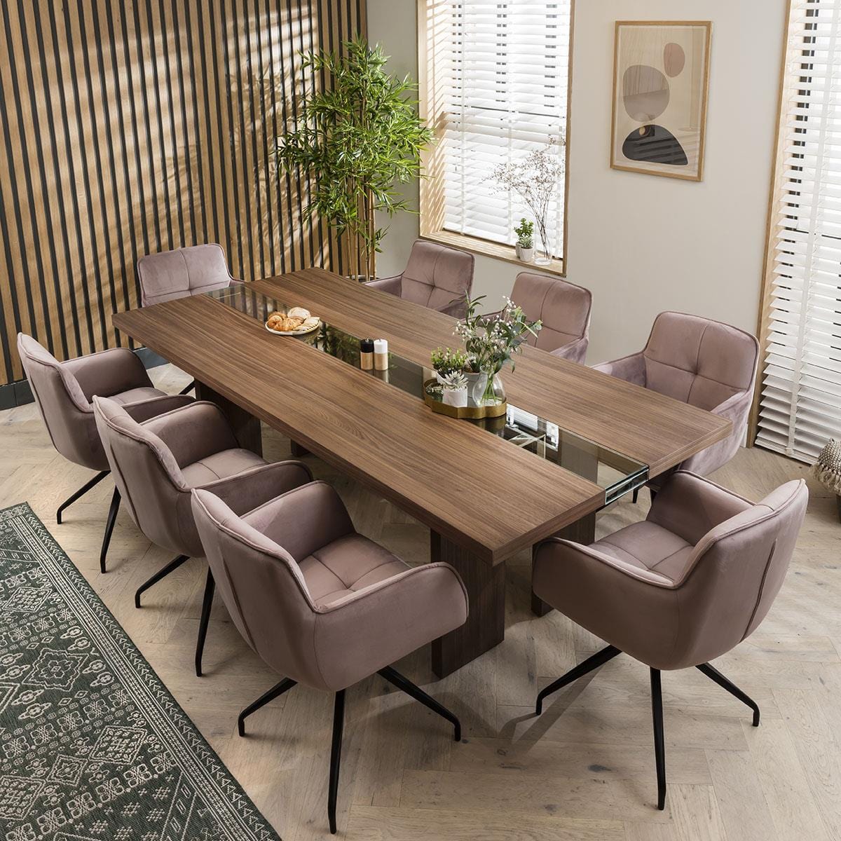 Quatropi Modern Large Kitchen 10 Seater Dining Table 240cm Walnut Brown