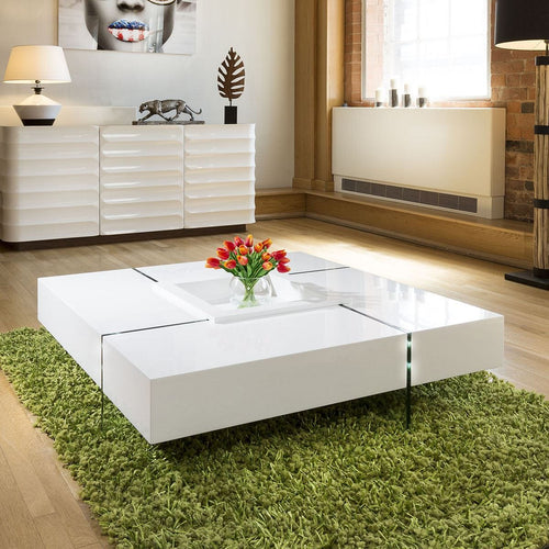 Quatropi Modern Large White Gloss Coffee Table 1194mm Square 30cm High