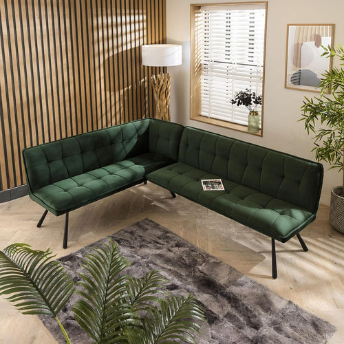 Davina Right-Hand Corner Dining Bench Green Velvet 226x169cm