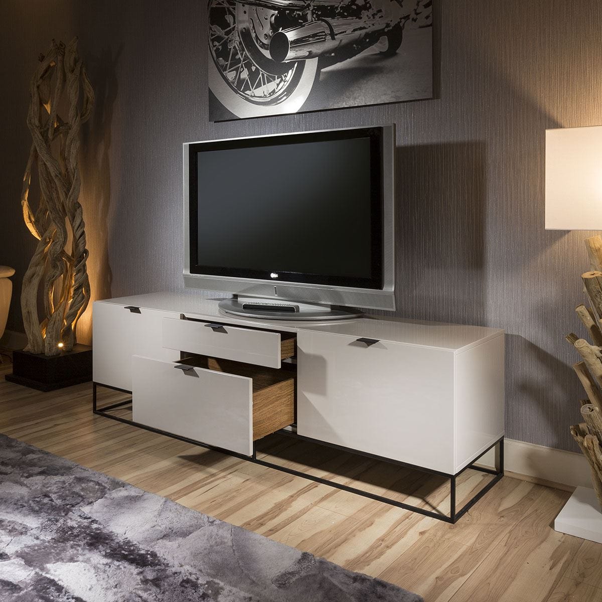 Quatropi Quatropi Modern TV Cabinet / Stand Grey High Gloss 1.8mtr New 1411