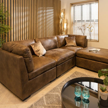 Quatropi Quatropi Modular 3 Seater Modern Sofa Chaise Footstool Brown Fabric